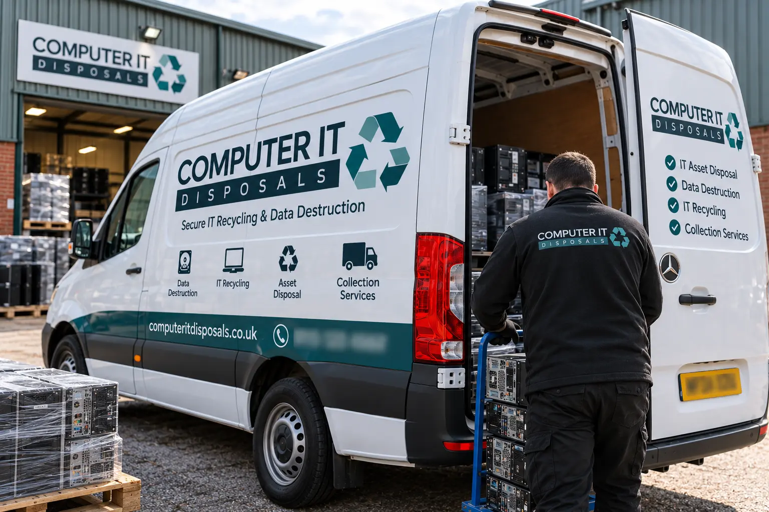 Computer IT Disposals team with a collection vehicle