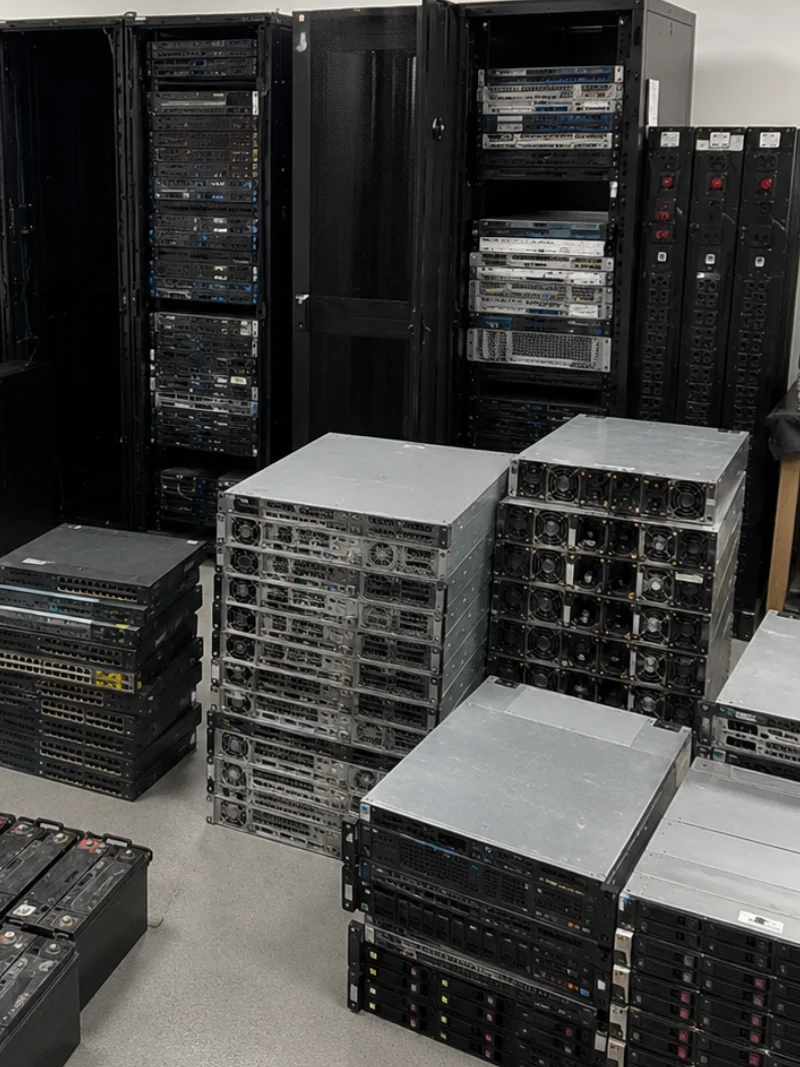 collection of server racks, networking equipment and storages for Decommissioning