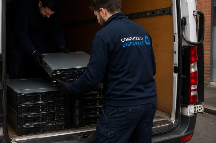 schedule decommissioning vetted staff loading servers to GPS tracked van