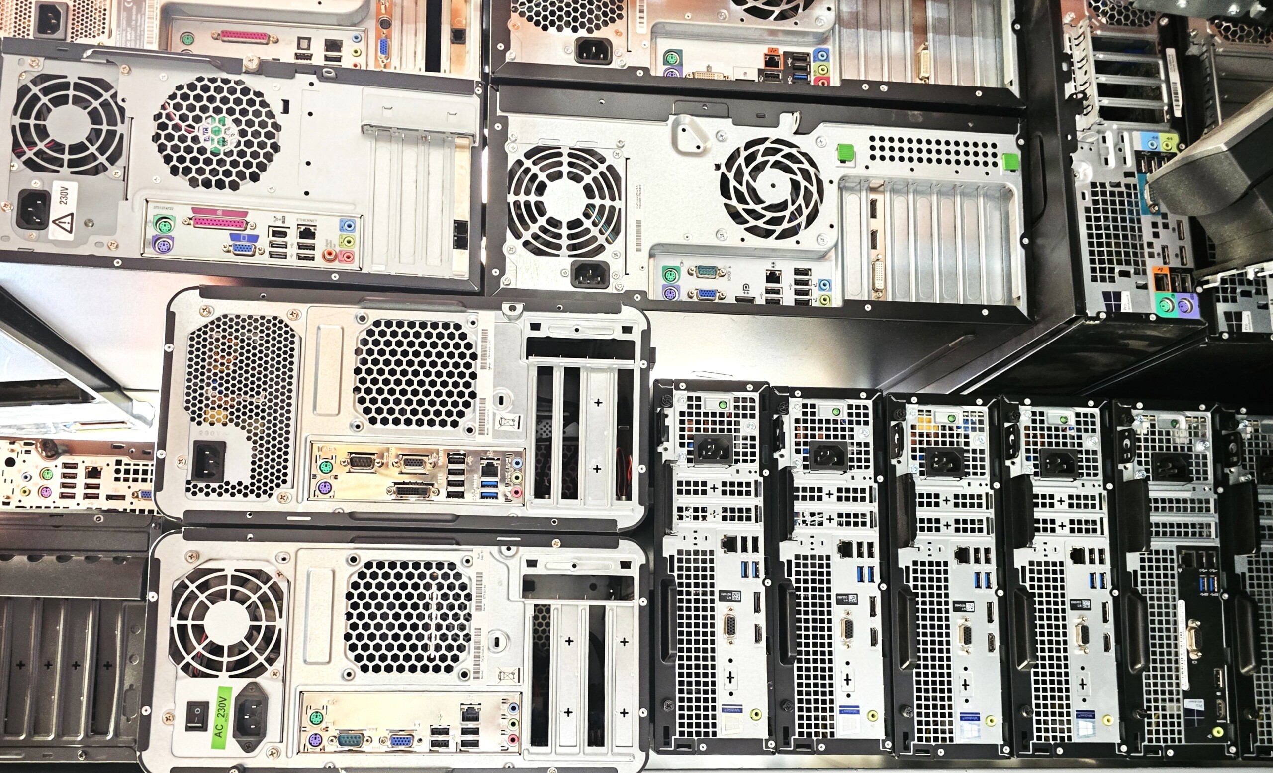 Pile of redundant office computers and IT equipment awaiting collection and recycling