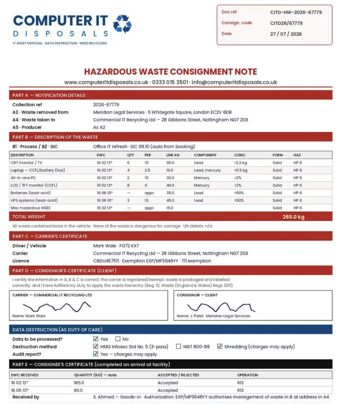 Hazardous Waste Consignment