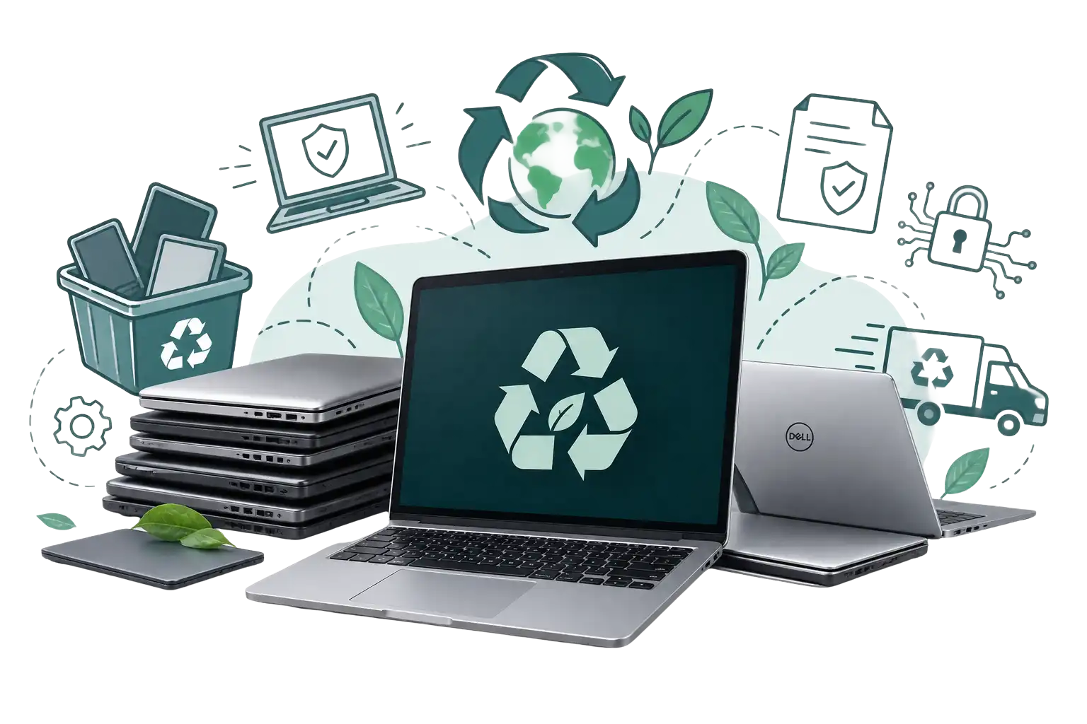 Laptop recycling for UK businesses: laptops and MacBooks collected for certified data destruction