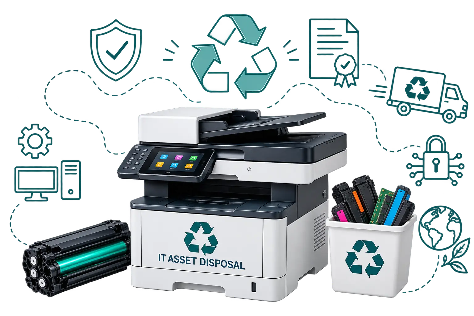 Printer recycling for UK businesses: office printers and MFDs ready for collection