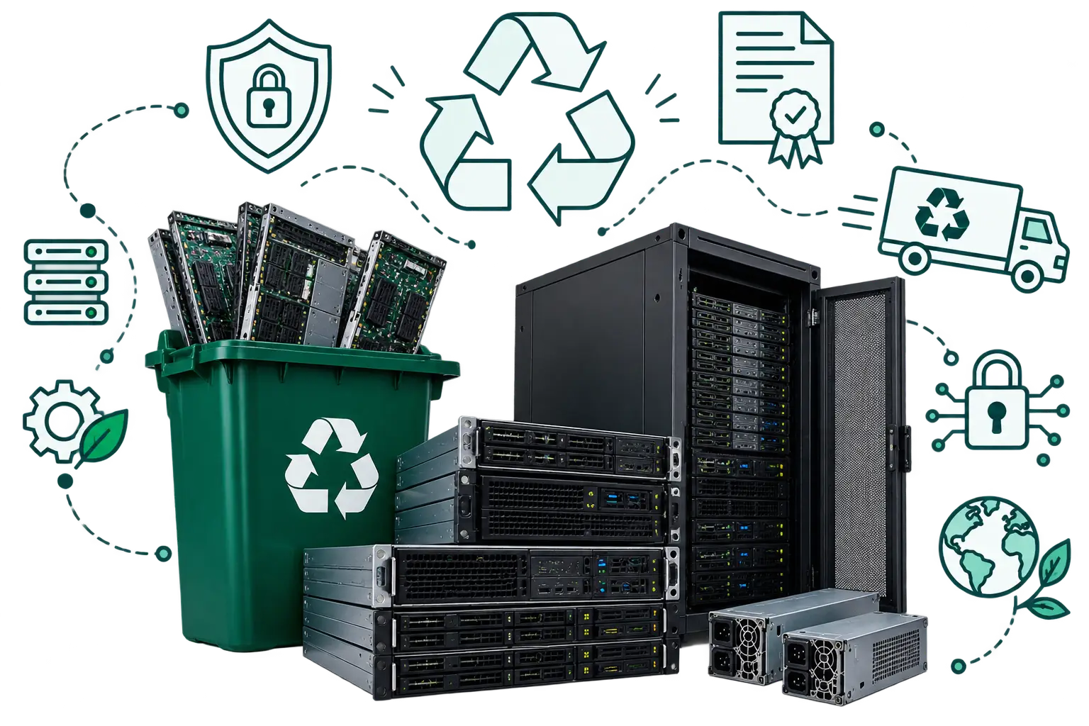 Server recycling for UK businesses: servers de-racked for secure removal
