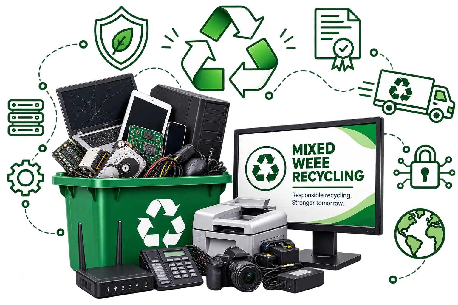 WEEE recycling for UK businesses: mixed office electricals collected for certified recycling